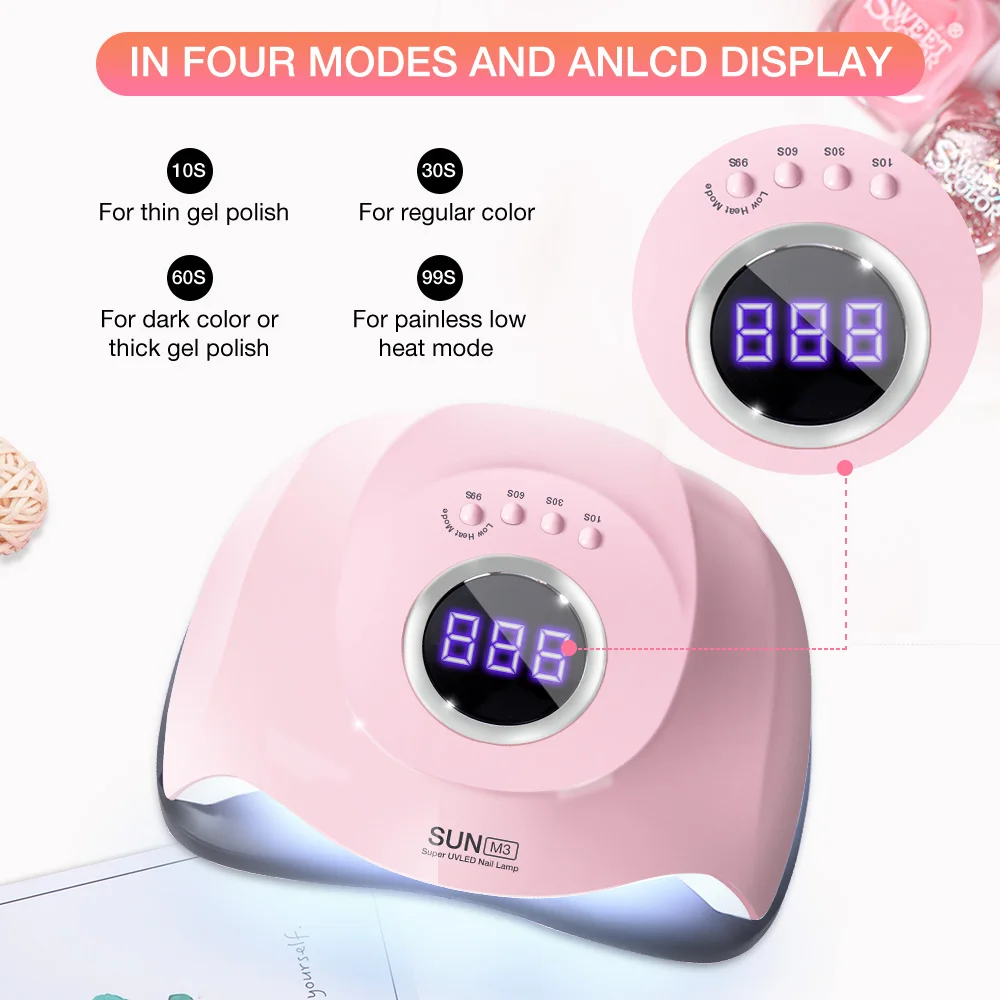 90 Вт SUN M3 Pro Сушилка для ногтей ЖК дисплей 45 светодиодный двухручная лампа УФ