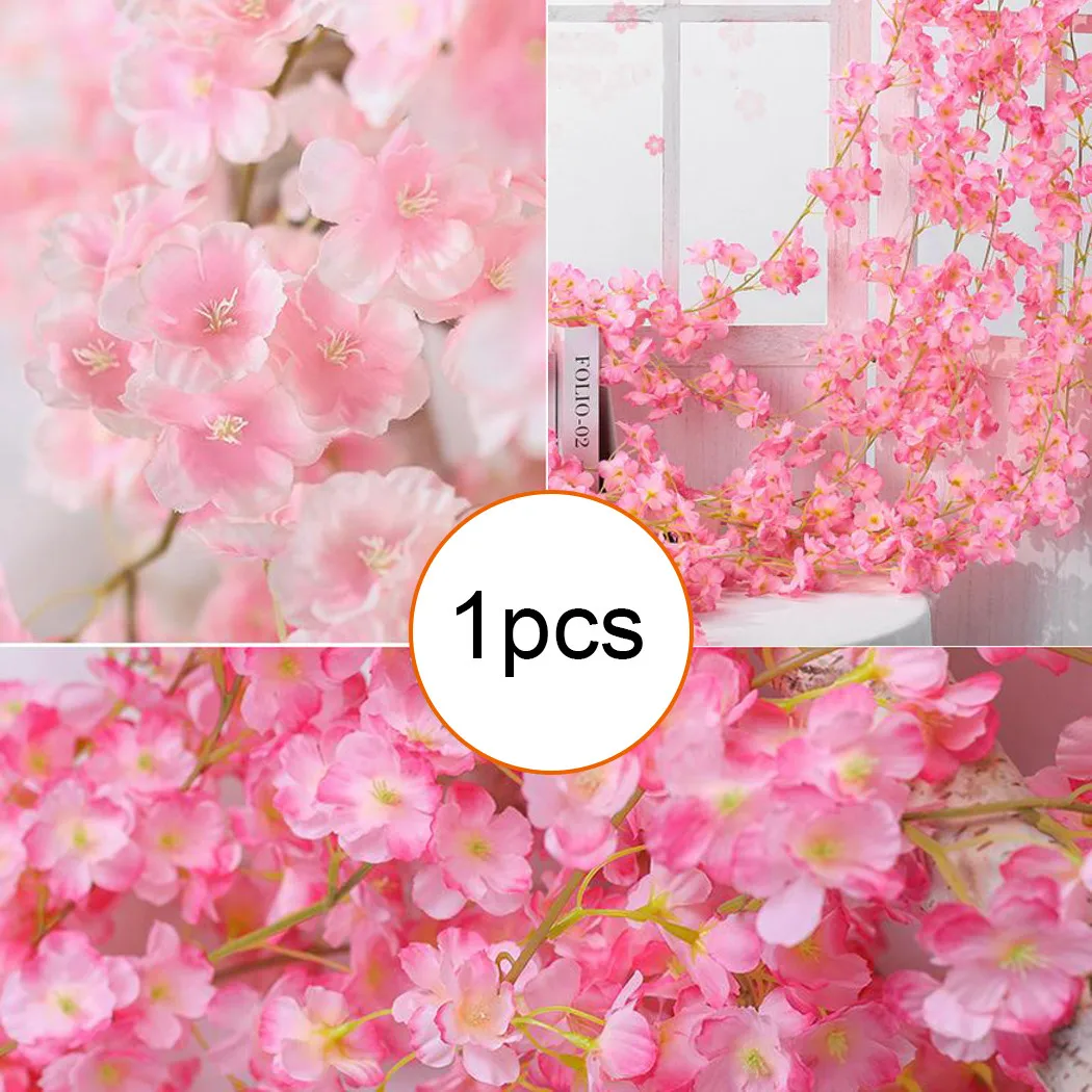 

Искусственная вишневая ротанговая гирлянда из искусственных цветов вишни, искусственное растение из вишневого ротанга для шкафов, балконов, садового декора
