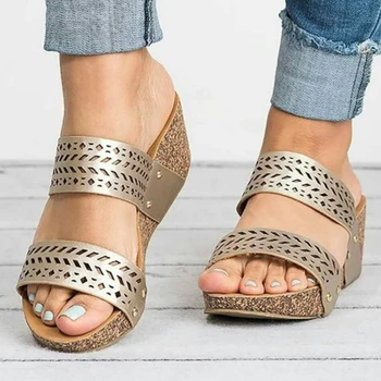 

Women Summer Slippers Hollow Out Pu Leather Wedges Platform Peep Toe Casual Beach Outdoor Slides Ladies Shoes Zapatos De Mujer