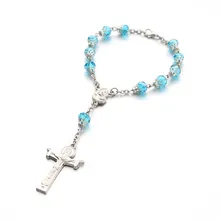 Католический религиозный бисер Крест Браслеты Четки серебро хрустальные бусины сердце Mary Mercy Иисуса Святого икона ювелирные изделия