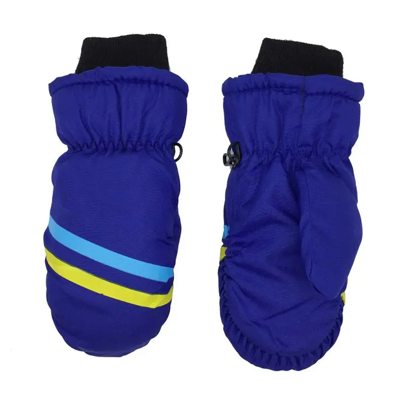 Детские толстые теплые лыжные перчатки для мальчиков и девочек с геометрическим принтом зимняя ветрозащитная рукавица для От 5 до 9 лет - Цвет: 52-Blue