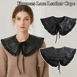 Ruffled leather false collar  Shoulder Wrap Decor Women False Collar Woman Lolita Lapel Detachable Neckline Tie Neckwear