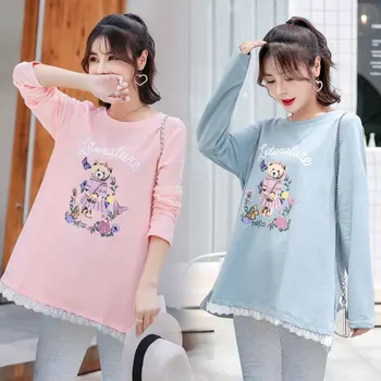 

Korean-style New Style T-shirt Fashion Mom Pregnant Women Base Mid-length Pregnant Women Dress + Maternity Pants Two-Piece Set