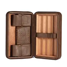 

Cigar Humidor Box Leather Oblong Black Brown Portable Cigar Storage Holder (Not Include Cutter Lighter) Father's Day Gift