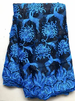

Latest Teal Nigerian Net Lace Fabric French Tulle Stone DIY Clothing Embroidery For Dress Party 5 Yards Mesh African Lace Fabric