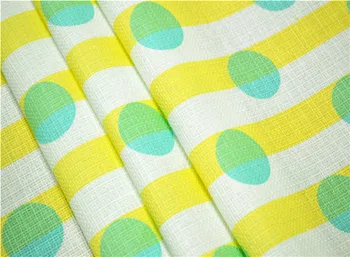 

Soft little fresh white yellow stripe green big Bob point natural hemp fabric coat skirt / 1 m