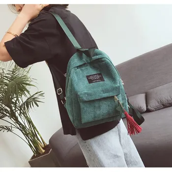 

Multi-Color Backpacks Fashion Woman Simple Corduroy Backpacks Campus Style Pure Color Big capacity Leisure Double shoulder bag