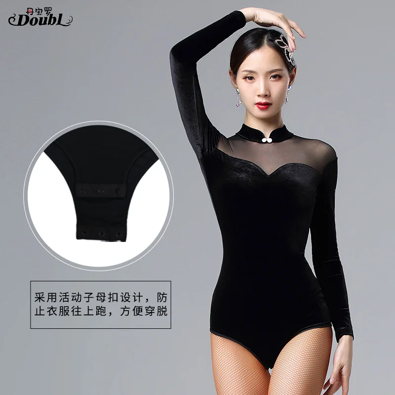 DOUBL Body Training Women's Dress Jumpsuits Set Velvet Dance Martial Arts Dress Dance Gymnastics Etiquette Black Competition