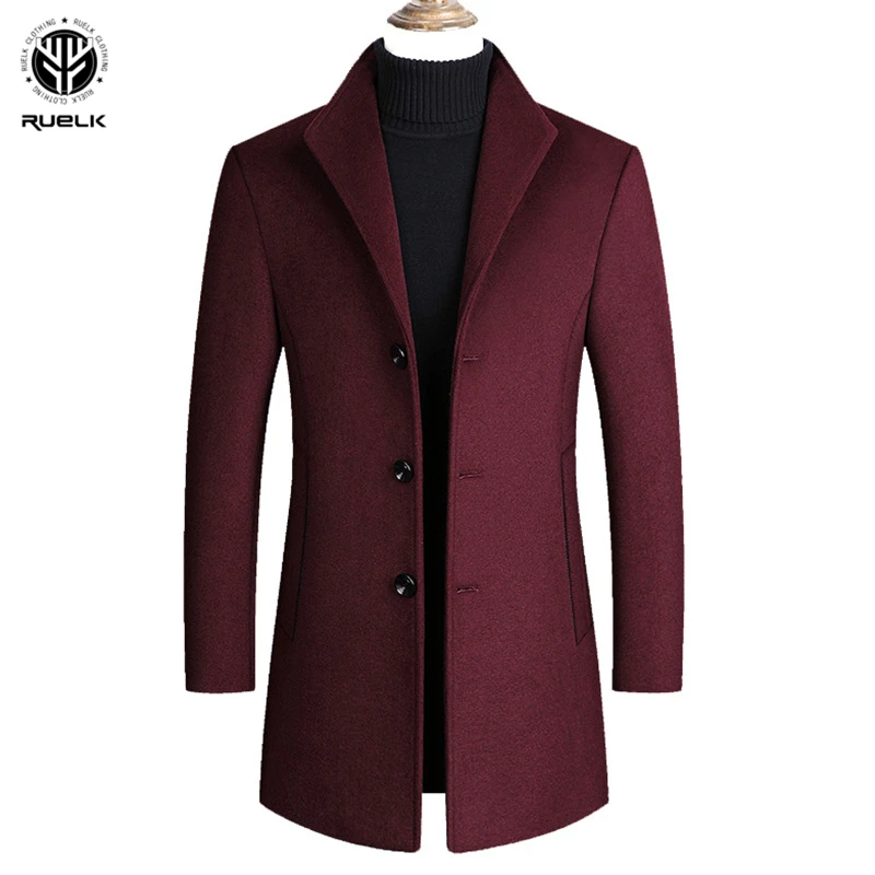 RUELK 2020 Winter Men's Wool Coat Mid-Length Suit Lapel Qui Stitch Classic Solid Color Simple Button Large Size Wool Coat RUELK 2020 Winter Men's Wool Coat Mid-Length Suit Lapel Qui Stitch Classic Solid Color Simple Button Large Size Wool Coat