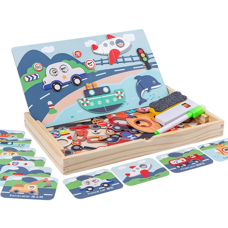 2020 New Children's Early Education Wooden Jigsaw Puzzle Dressing Change / Traffic Magnetic Drawing Board Cognitive Game Free Sh 3