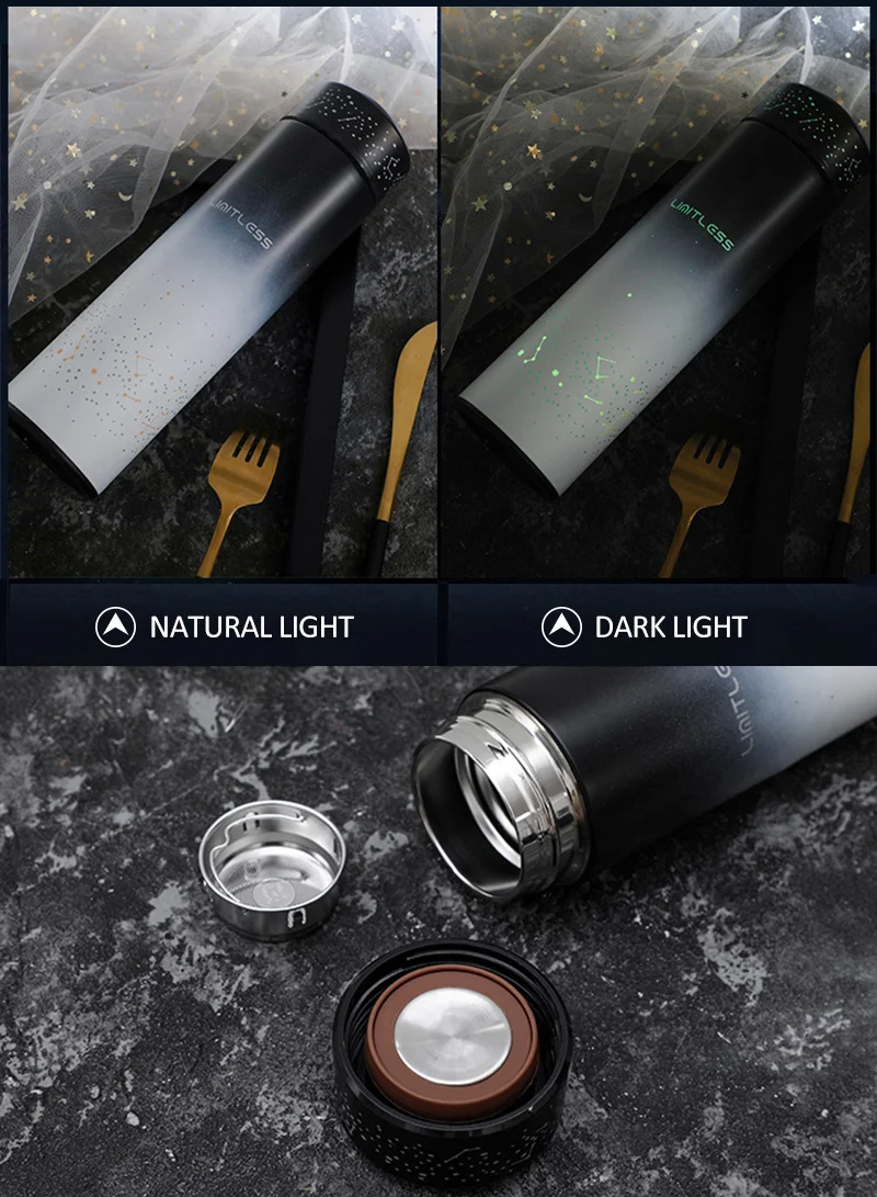 

Stainless Steel Tumbler Insulated Cup Gradient Luminous Cup Vacuum Flask Thermos Water Bottle Portable Home Travel Tea Cup