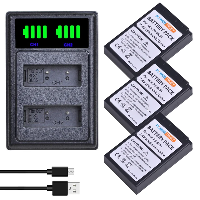 2000mAh BLS-1 BLS1 Battery and Charger for Olympus PS-BLS1 PEN E-PL1 E-PM1 EP3 EPL3 Evolt E-420 E-620 E-450 Digital SLR Cameras 3Battery and charger