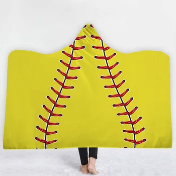 

3D Baseball Digital Printed Yellow Hooded Blanket Ball Sports Thick Cloak Blanket Fashionable 2019 Winter Chinese Blanket