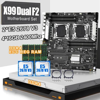 

JINGSHA X99Dual F2 Motherboard Set With 4*16GB DDR4 2400MHZ ECC REG RAM And 2PCS XEON E5 2678V3 12 Cores 24 Threads