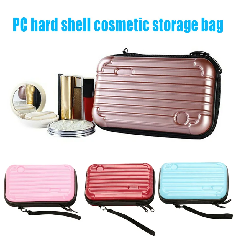 

Hard Shell Storage Cosmetic Bag Waterproof Mini Two Zipper Handbag New