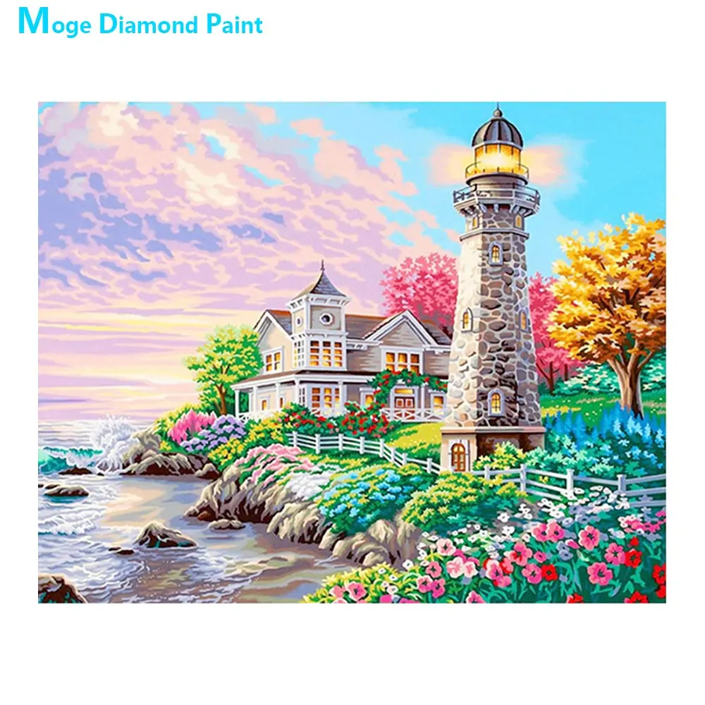 

lighthouse coast scenic Diamond Painting Cross Stitch Full Round New DIY 5D home decorative architectural Mosaic Embroidery