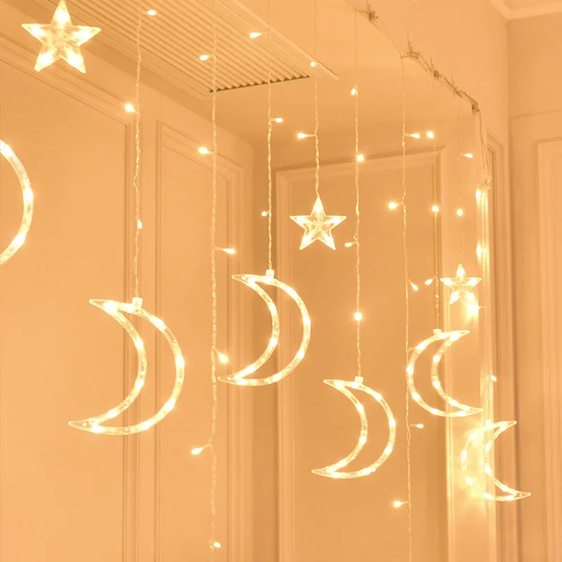 

LED Star Moon Small Colored Lights Flashing Light String Lights Stars Curtain Mesh Red Bedroom Romantic Room Creative Decoration