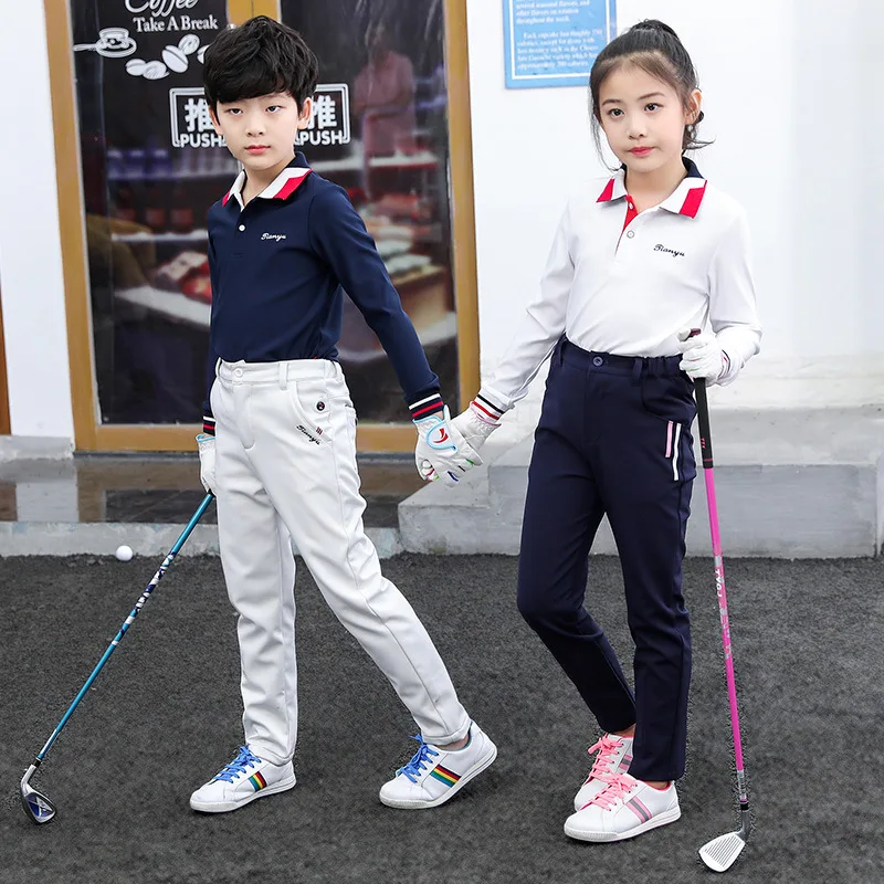 Новое поступление; Детские рубашки для гольфа с длинными рукавами; дышащие топы для мальчиков и девочек; повседневные топы с отложным воротником; спортивная одежда для гольфа; D0856