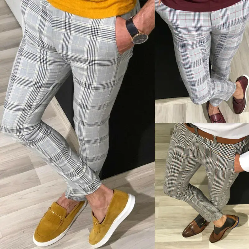 Fashion Mens Slim Fit Trousers Smart 