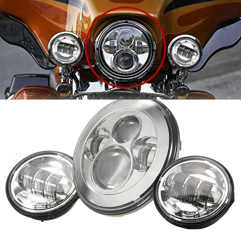 7 дюймов светодиодная фара для мототранспорта 4,5 дюймов Противотуманные фары для мотоцикла Harley Electra Glide Softail Fat Boy Touring