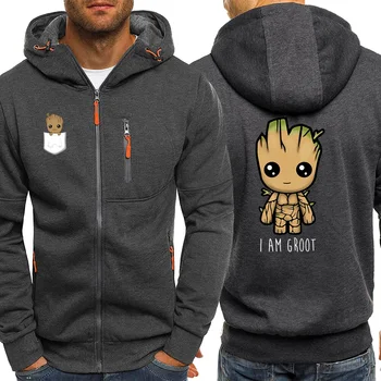 

Guardians Of The Galaxy Male Jacket Zip Casual Harajuku Mens Fleece Coat I AM GROOT Mens Outwear Motorcycle Streetwear Clothing