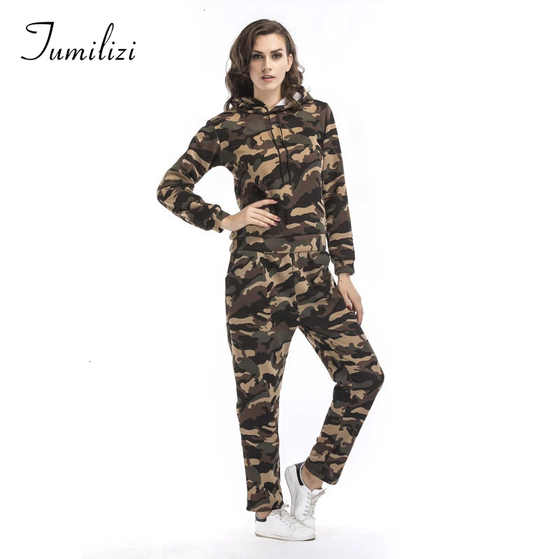 

2020 Woman Camouflage Trousers 2 Piece Outfits Set Top Tracksuit Sweat Suits Womens Tops And Pants Blouses Fitness Clothing