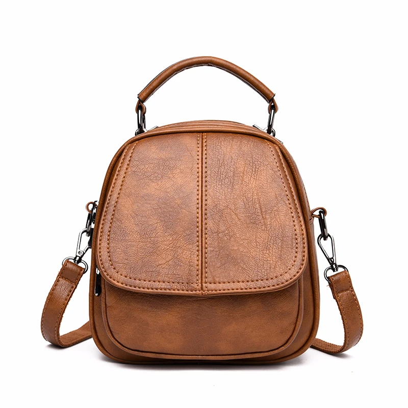 Женские маленькие кожаные рюкзаки высокого качества Многофункциональные дорожные сумки на плечо женские новые Sac основной женский рюкзак в винтажном стиле - Цвет: brown