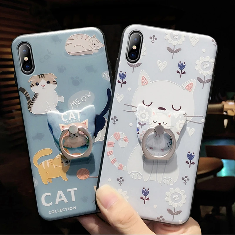 Чехол с котом для iPhone 7 8 6 6s plus xs max x xr чехол кольцом и пряжкой милый 11 pro TPU пара