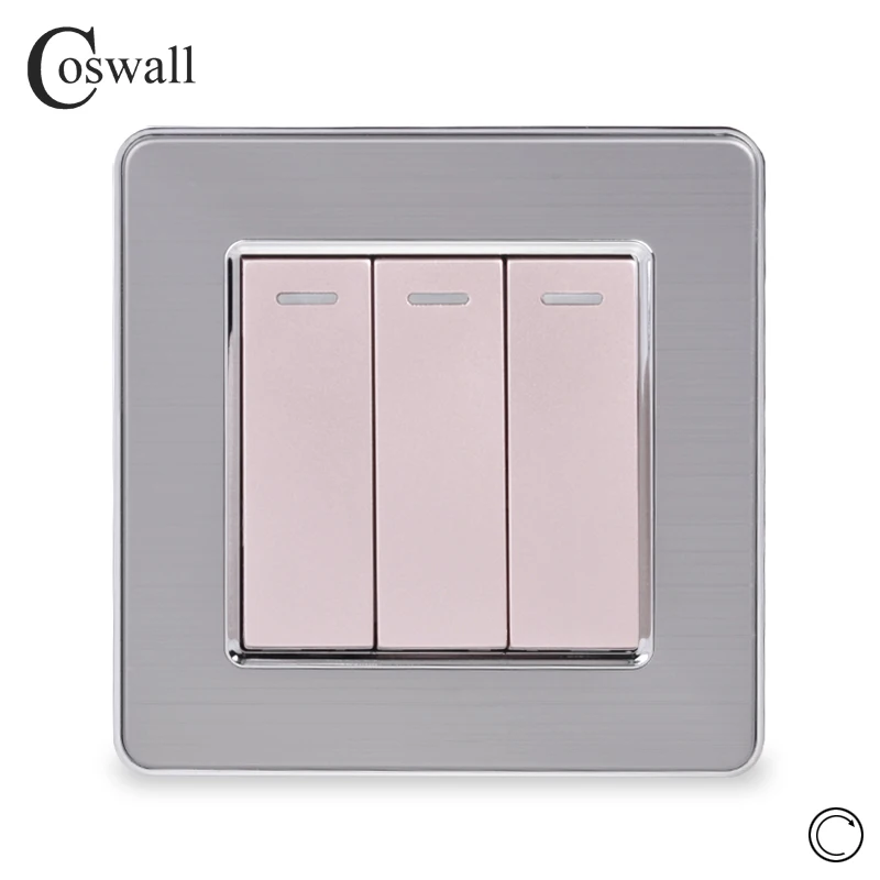 Coswall, панель из нержавеющей стали, 3 комплекта, 1 способ сброса, импульсный переключатель, мгновенный контактный переключатель, кнопочный настенный светильник, переключатель 16А