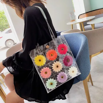 

Summer New Transparent PVC Fashion Women Bags Beach Jelly Female Designer Shoulder Bag Ladies Small Tote Women's Handbag Flower