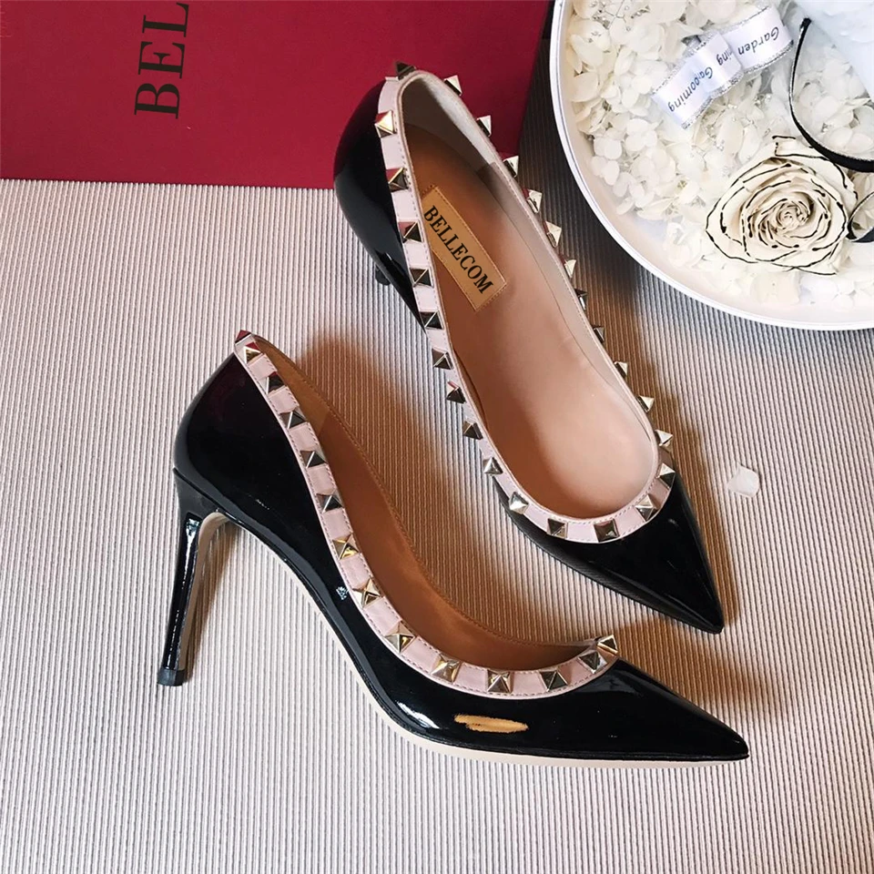 

BELLECOM 2019 summer high-heeled children's skinny heel with Korean version of joker rivet warren shoes with pointy toe