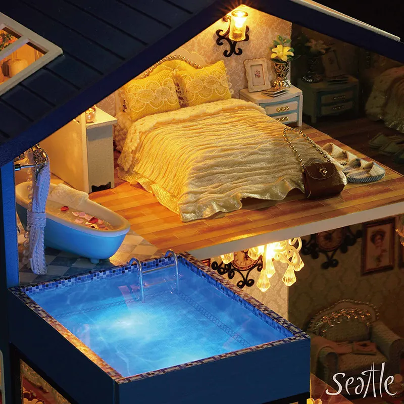 

DIY Hut Seattle Hand-made Assembled House Model Villa Toy Creative Gift Girl'S