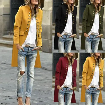 

2019 hot products Women Autumn Solid Fashion Button Long Sleeve Cardigan Top Double-Breasted Coat Dropshipping Discount Free