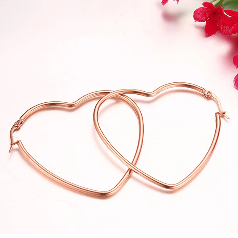 

Rose Gold Charm Women's Large Heart Hoop Earrings Stainless Steel Big Earrings Bohe Holiday Gifts