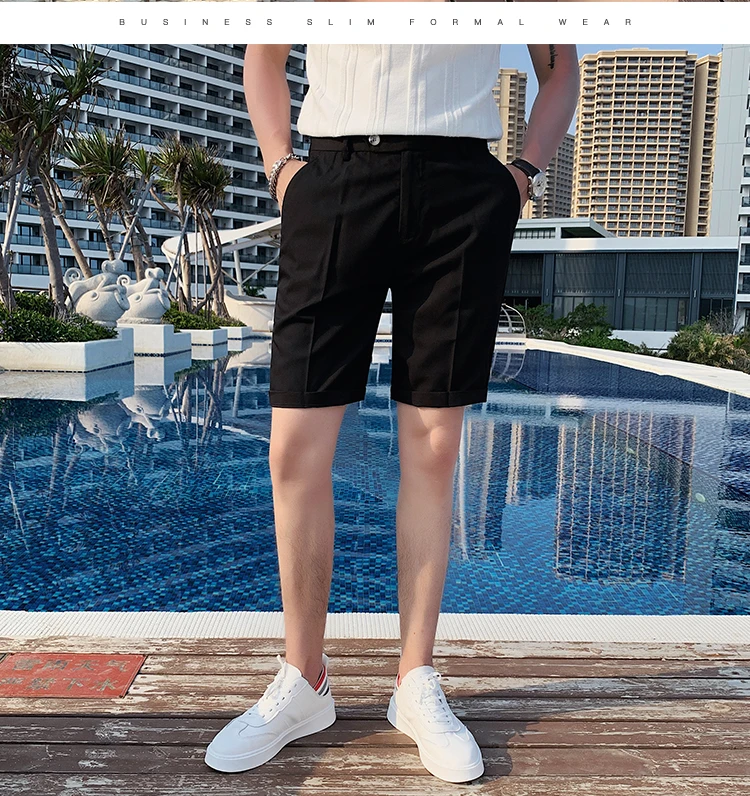 Fashion (Black)Summer Suit Shorts Men Clothing 2022 Korean Slim Fit Business Casual Straight
