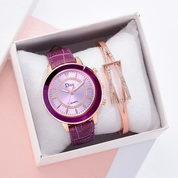 

Women PU Band Watch Fashion Rhinestone Round Dial Analog Quartz Wristwatch Clock Relogio Feminino