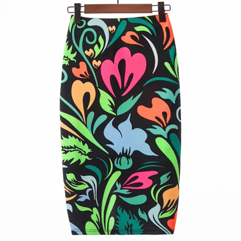 Women Elegant Digital Printing Flower Vintage Skirts Office Lady Sexy Casual Skirt Female