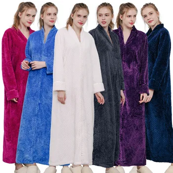 

Robes for Women Nightgown Winter Thick Bathrobe Solid Cardigan Zipper Sleepwear Comfortable and Warm Homewear Pyjamas Plus Size