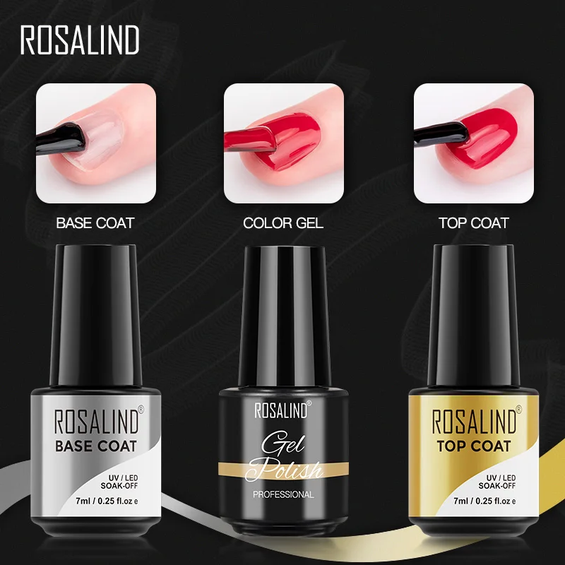 ROSALIND Gel Polish Top Coat UV Lamp Gel Soak Off Reinforce 7ml Long Lasting Nails Art Manicure Gel Lak Varnishes Primer 3