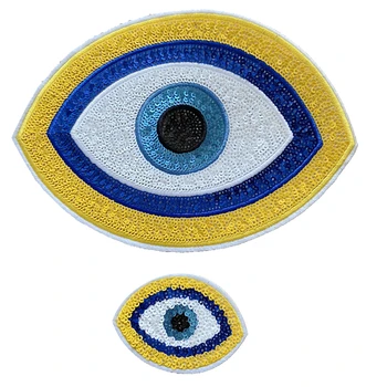 

2020 New 1Set (1 Big+1 Small) Evil Eye Sequined Patches Sew on Iron on Sequins Eyeball Embroidery Applique Sewing DIY Decoration