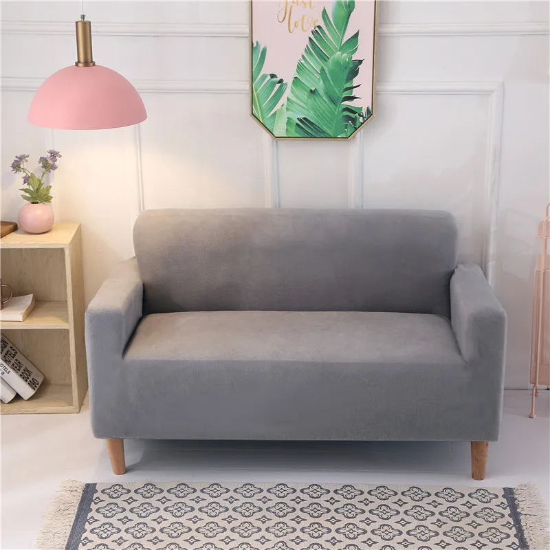 

13 Solid Color Plush Sofa Cover Elastic Sofa Slipcover Stretch Couch Cover Corner Sectional L-shape Sofa Cover for Living Room