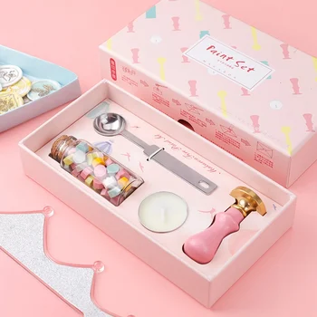 

2020 Macaron Fire Paint Seal Set Seal Wax clear stamps Kam Fire Wax Gift Box Creative Birthday Gift Seal without white wax