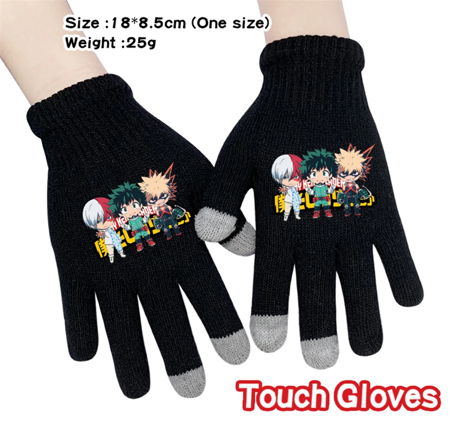 Аниме Мой герой Academy перчатки с сенсорным экраном зимние теплые для мальчиков и девочек емкостные трикотажные Полный палец Косплей рукавицы мультфильмы подарок