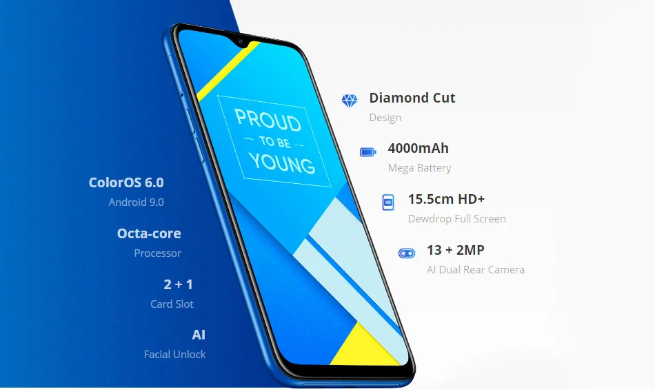 2019 глобальная версия OPPO realme C2 2GB ram 16GB rom смартфон 6,1 "полный экран умный мобильный телефон 4000mAh двойная камера