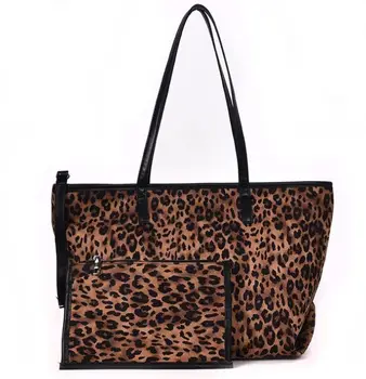 

2 Pcs/Set Composite Bags female 2019 INS fashionable leopard zipper shoulder bags large-capacity woman totes shopping handbags