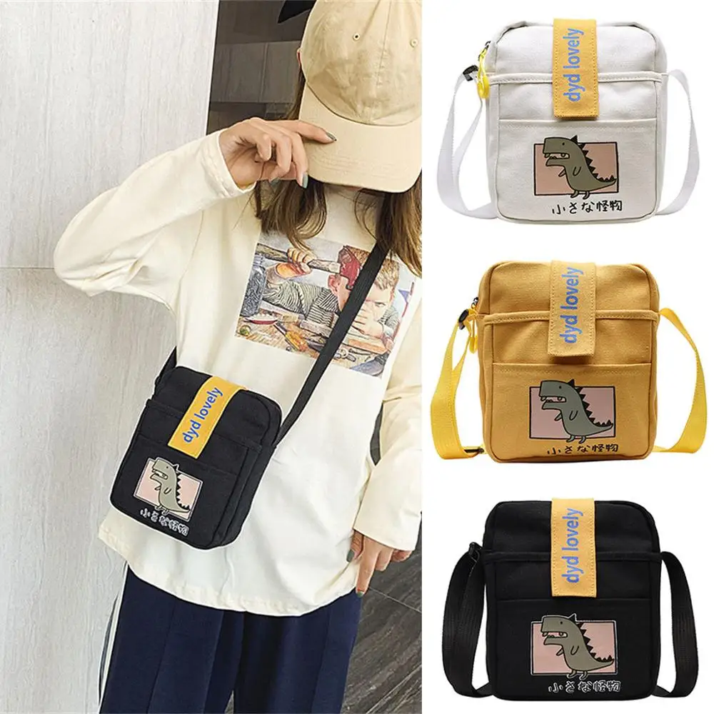 New Pure Color Casual Tote Outdoor Bag Canvas Dinosaur Pattern Handbag Zipper Shoulder Cute Cartoon Women Handbags /E | Багаж и сумки