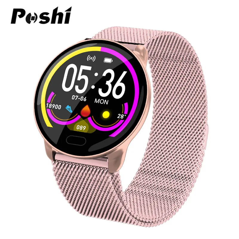 pink steel Смарт-часы для мужчин и женщин, пульсометр, кровяное давление, водонепроницаемые спортивные часы, фитнес-трекер, умные часы, Android, iphone, IOS - Цвет: pink steel