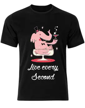 

Live Every Second Elephant Funny Drink Quote Mens Tee Shirt Top T-Shirt Novelty Cool Tops Men'S Short Sleeve T Shirt