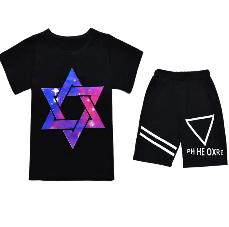 black sets Г., комплект детской одежды, летняя модная одежда для мальчиков Комплекты хлопковой детской одежды с короткими рукавами для мальчиков 3, 4, 6, 7, 8, 9, 10, 12, 14 лет - Цвет: black sets