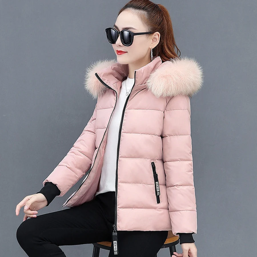 

Female winter coat cotton-padded parka fur collar hooded short outwear plus size 4XL winter jacket women chaqueta mujer